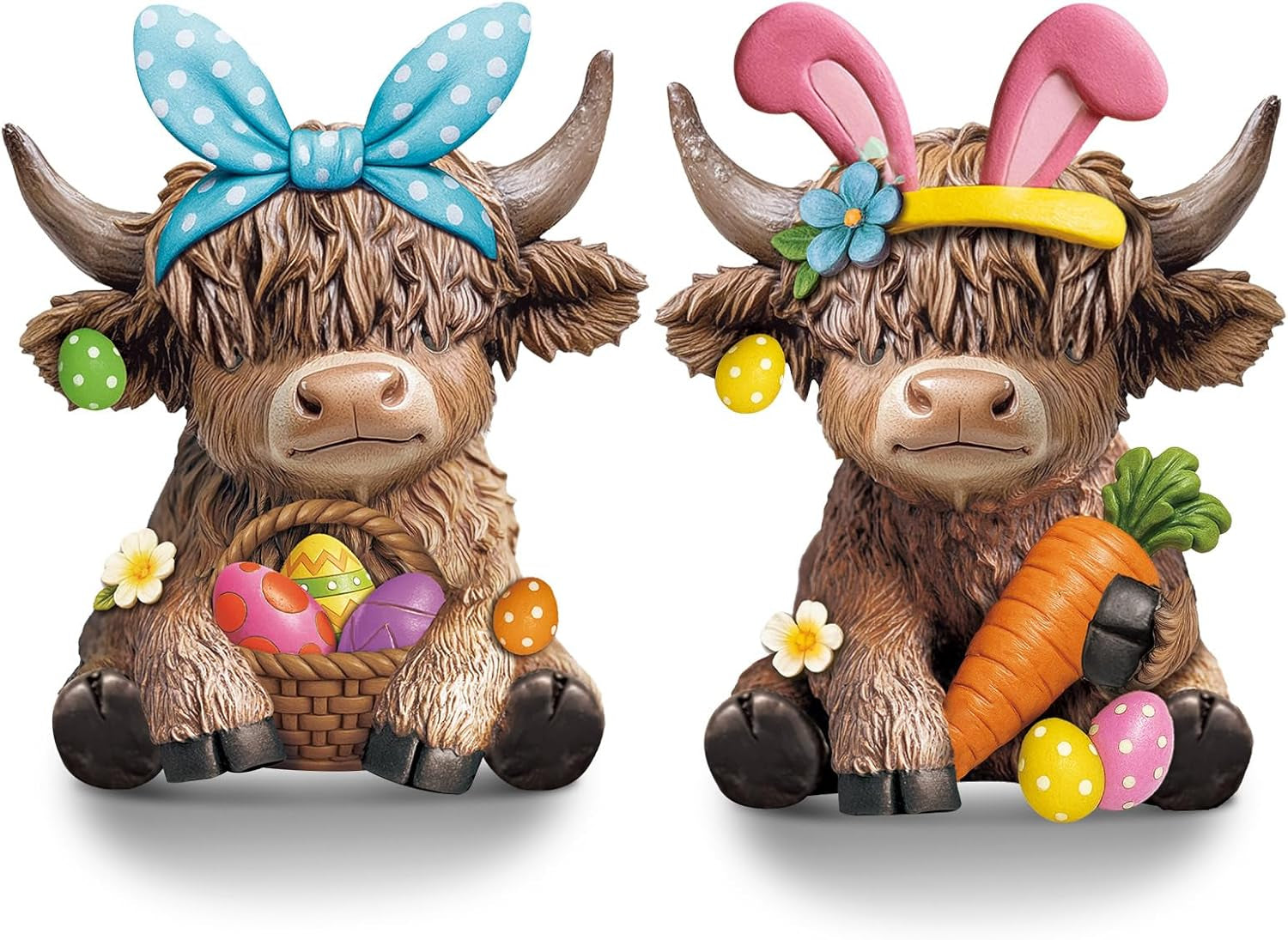 2 PCS Easter Highland Cow Figurines Bunny Decor – Spring Tiered Tray Decorations