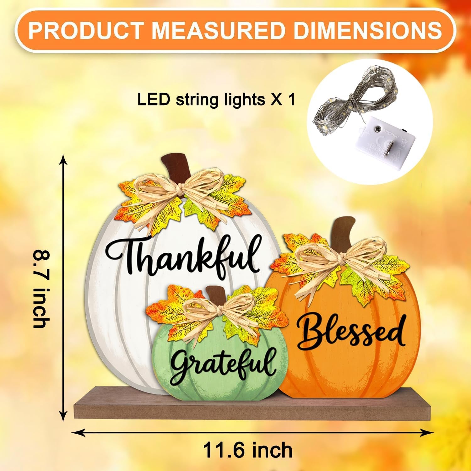 Lighted Fall Pumpkin Table Sign – LED Wooden Thanksgiving Decoration