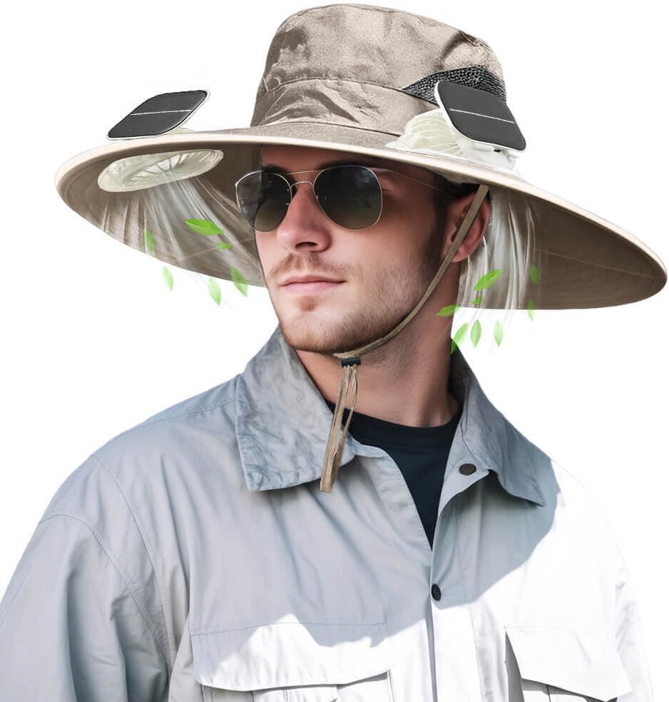 Solar Powered Fan Hat – Wide Brim Sun Hat with Dual Cooling Fans, UPF 50+ UV Protection for Men and Women, Outdoor Hat for Fishing, Beach, Gardening and Hiking