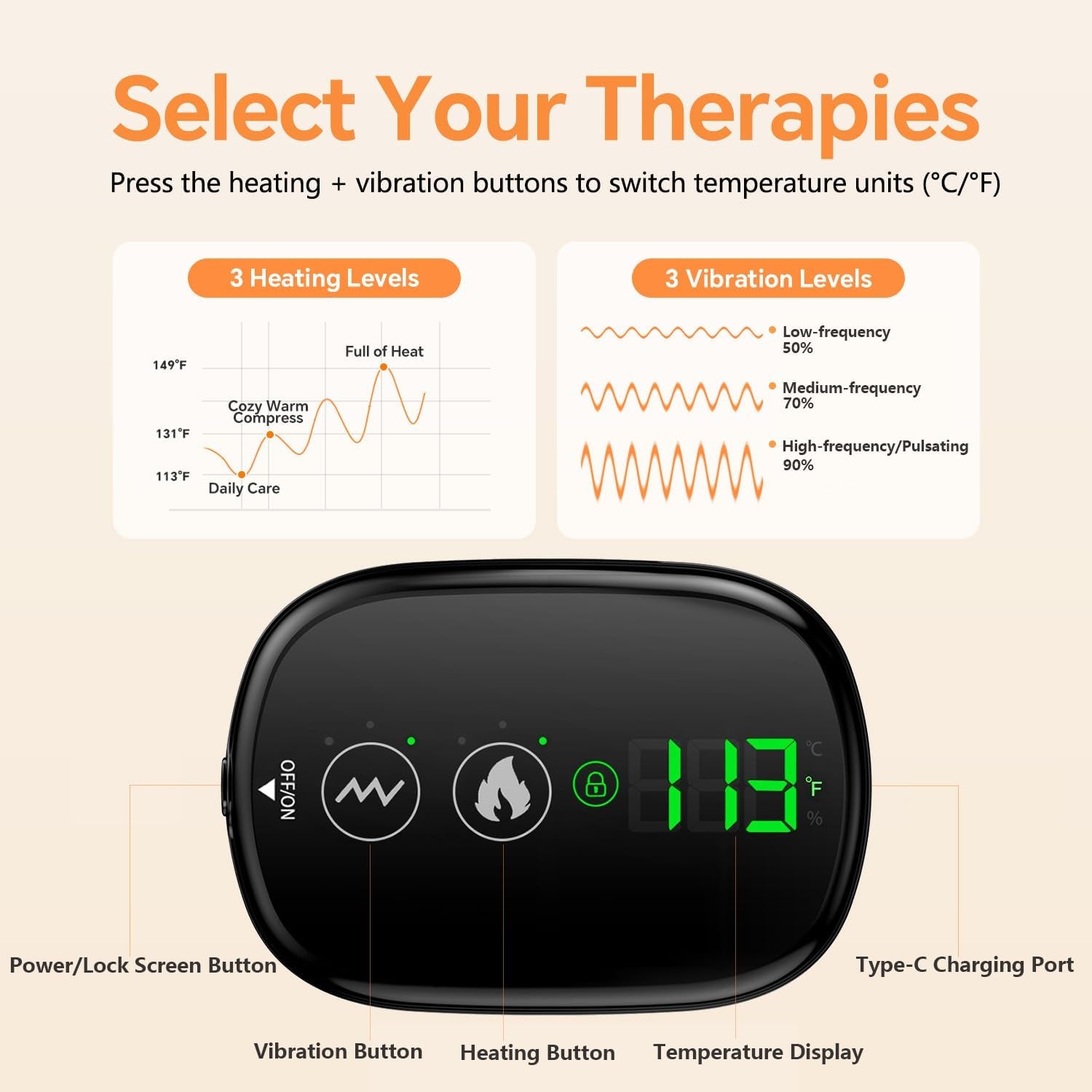 Cordless Heating Pad for Back & Waist – Rechargeable Heating Belt with Heat & Vibration