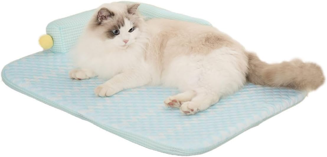 All-Season Cooling Cat Bed – Ice Fabric Pet Bed with Cushioned Pillow