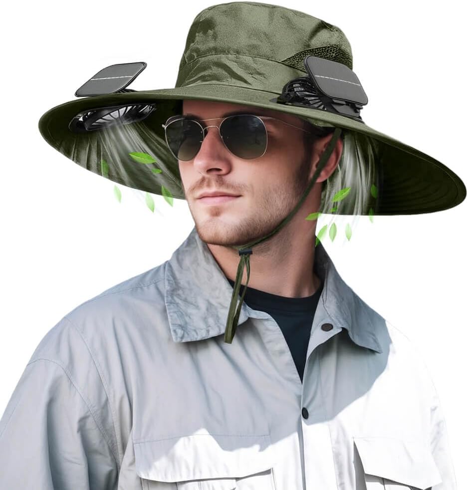 Solar Powered Fan Hat – Wide Brim Sun Hat with Dual Cooling Fans, UPF 50+ UV Protection for Men and Women, Outdoor Hat for Fishing, Beach, Gardening and Hiking
