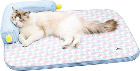 All-Season Cooling Cat Bed – Ice Fabric Pet Bed with Cushioned Pillow