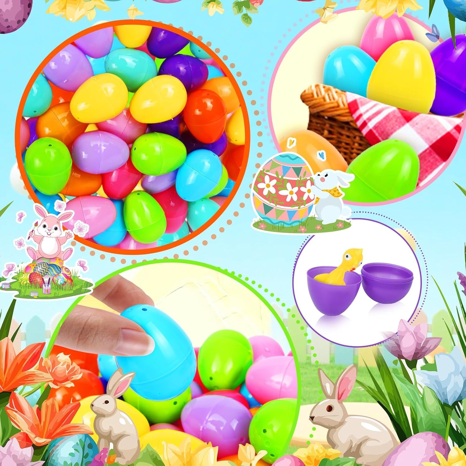 🐣 1000-2000PCS 2.3" Fillable Plastic Easter Eggs – Bright Colorful Bulk Eggs for Easter Hunt & Party Favors