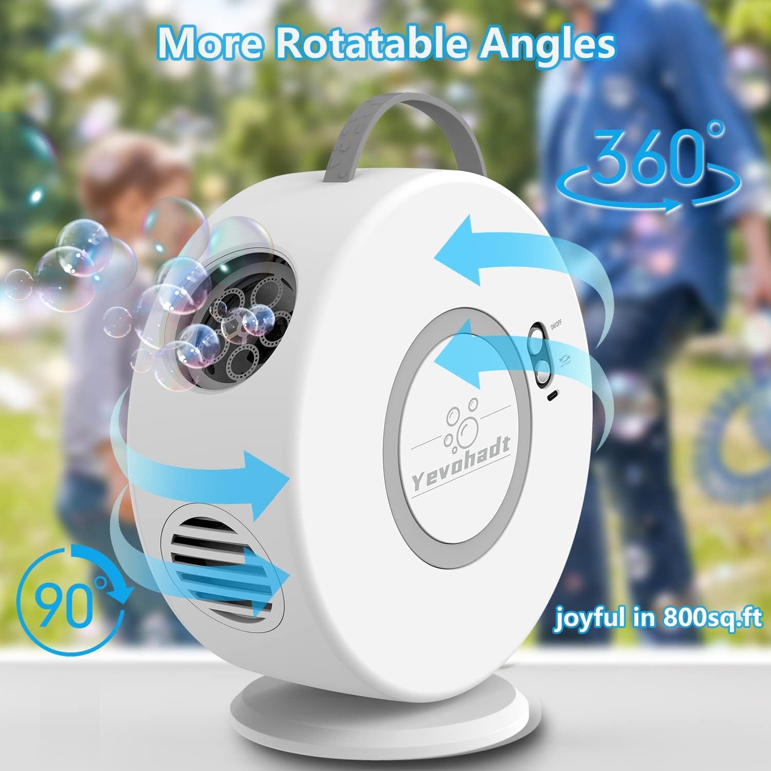 Rechargeable Bubble Machine for Kids & Toddlers – 90°/360° Rotatable Electric Bubble Blower, Easter Gifts & Outdoor Party Bubble Maker Toy for Boys & Girls Ages 3–8