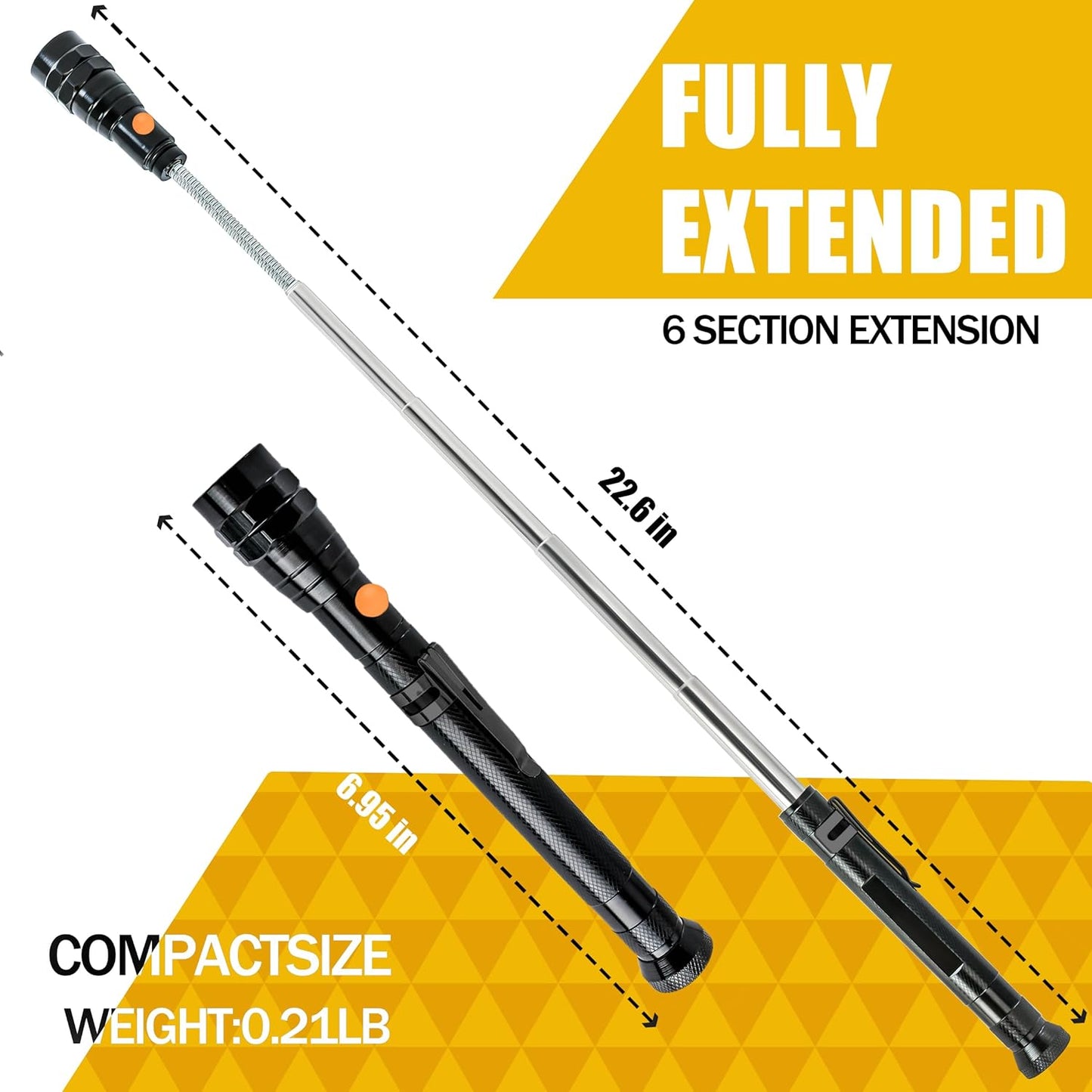 Magnetic Pickup Tool with LED Light – Telescoping Magnet Flashlight for Retrieving Metal Objects, Extendable Handheld Tool for Automotive, Garage & Home Use