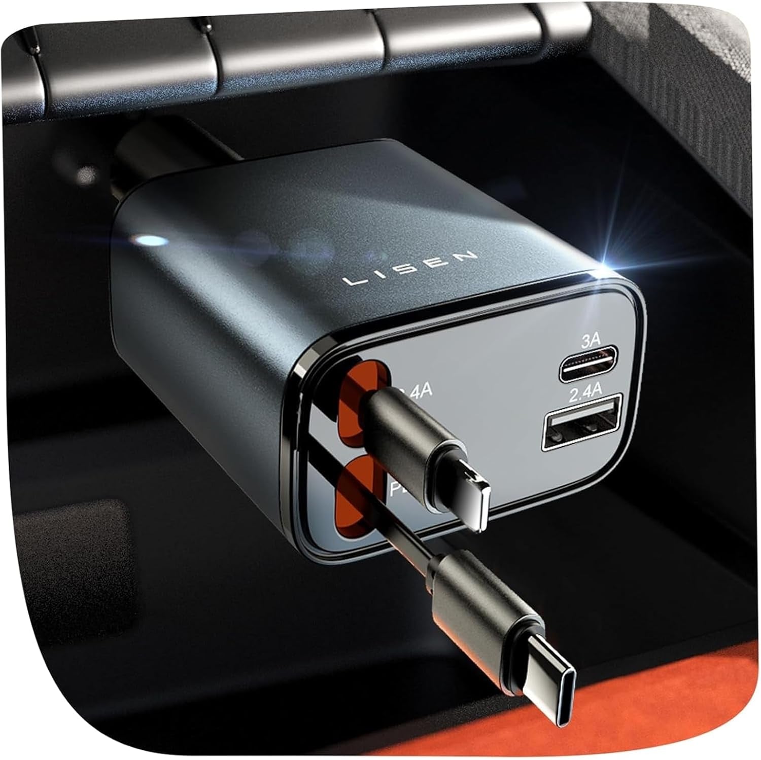 Retractable Car Charger 84W – USB-C Fast Charging Adapter with Retractable Cable, Dual Port Car Accessories for iPhone 17/16/15/14/13/12/11