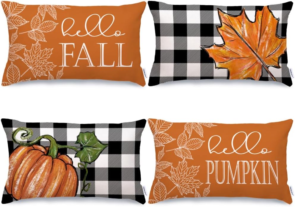 Fall Decorative Pillow Covers Set of 4 – Pumpkin, Thankful & Blessed
