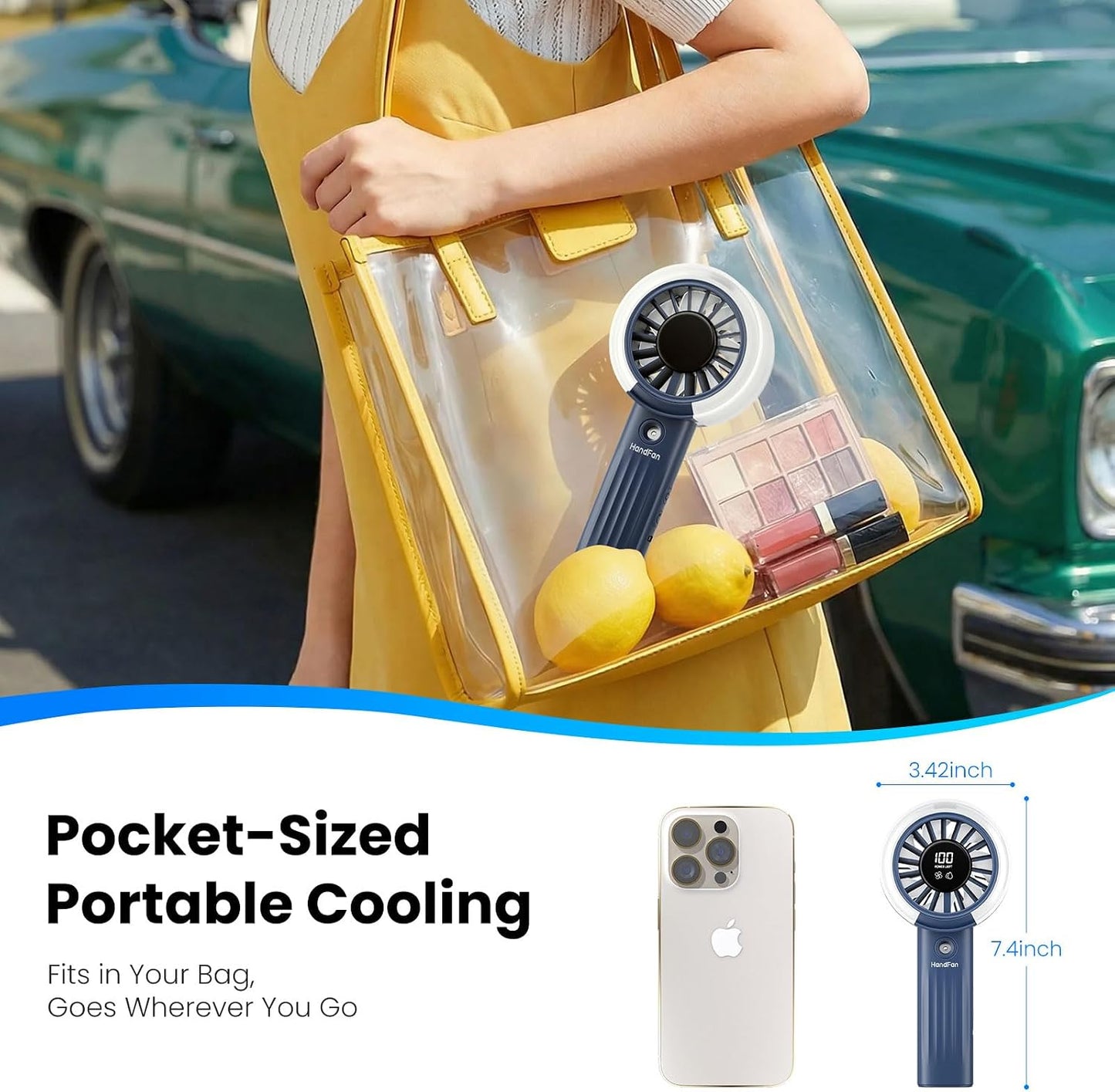 Portable Misting Fan – USB Rechargeable Handheld Cooling Fan with Water Mist Spray, LED Display, Powerful Quiet Airflow