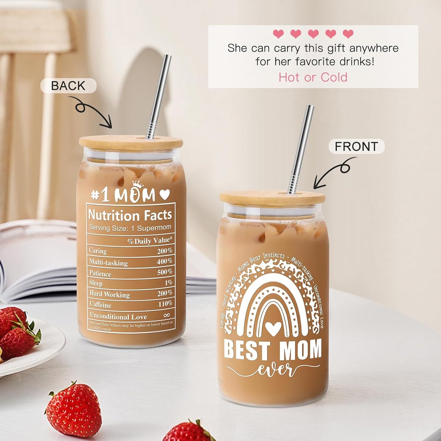 16oz Personalized Can Glass Cup for Mom – Mother’s Day Gifts from Daughter & Son | Cute Gift for Mama, Stepmom, Mother-in-Law & Wife | Birthday, Anniversary & Bonus Mom Present