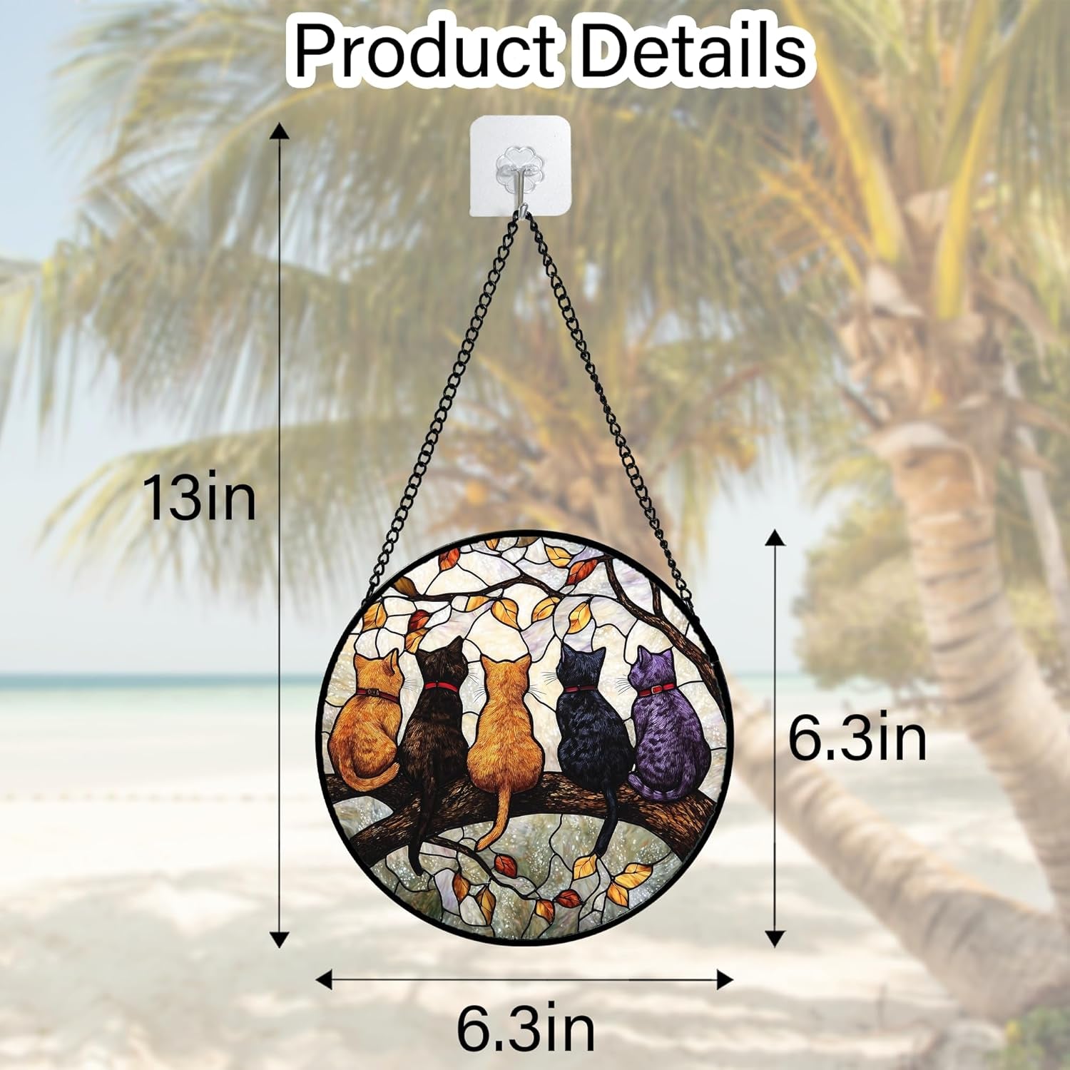Stained Glass Cat Suncatcher – 5 Cats on a Branch Window Hanging, Home Decor Gift