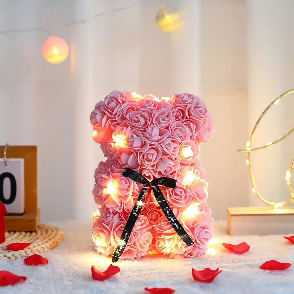 Home Eternal Flower 25Cm Artificial Teddy Rose Flower Bear with Box Girlfriend Women Birthday Wedding Party Decor Romantic Gift