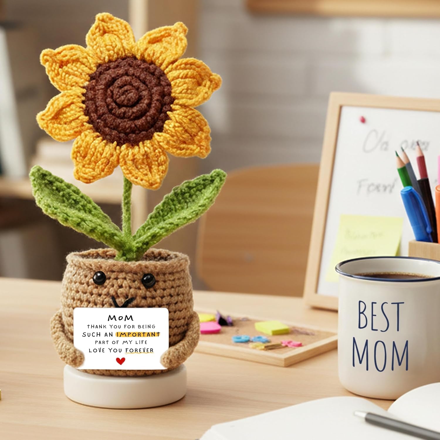 Handmade Crochet Sunflower for Mom – Mother’s Day & Birthday Gifts for Moms from Daughter or Son | Positive Inspirational Plush Flower Keepsake