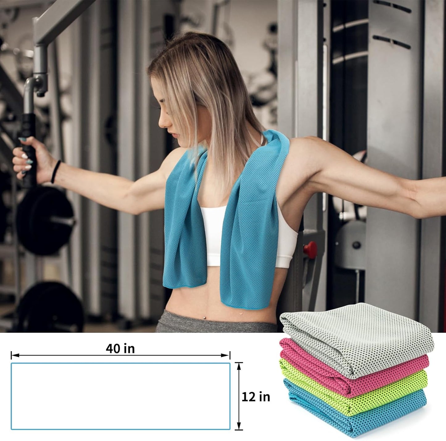 4-Pack Cooling Towels (40" x 12") – Instant Cooling Microfiber Towels