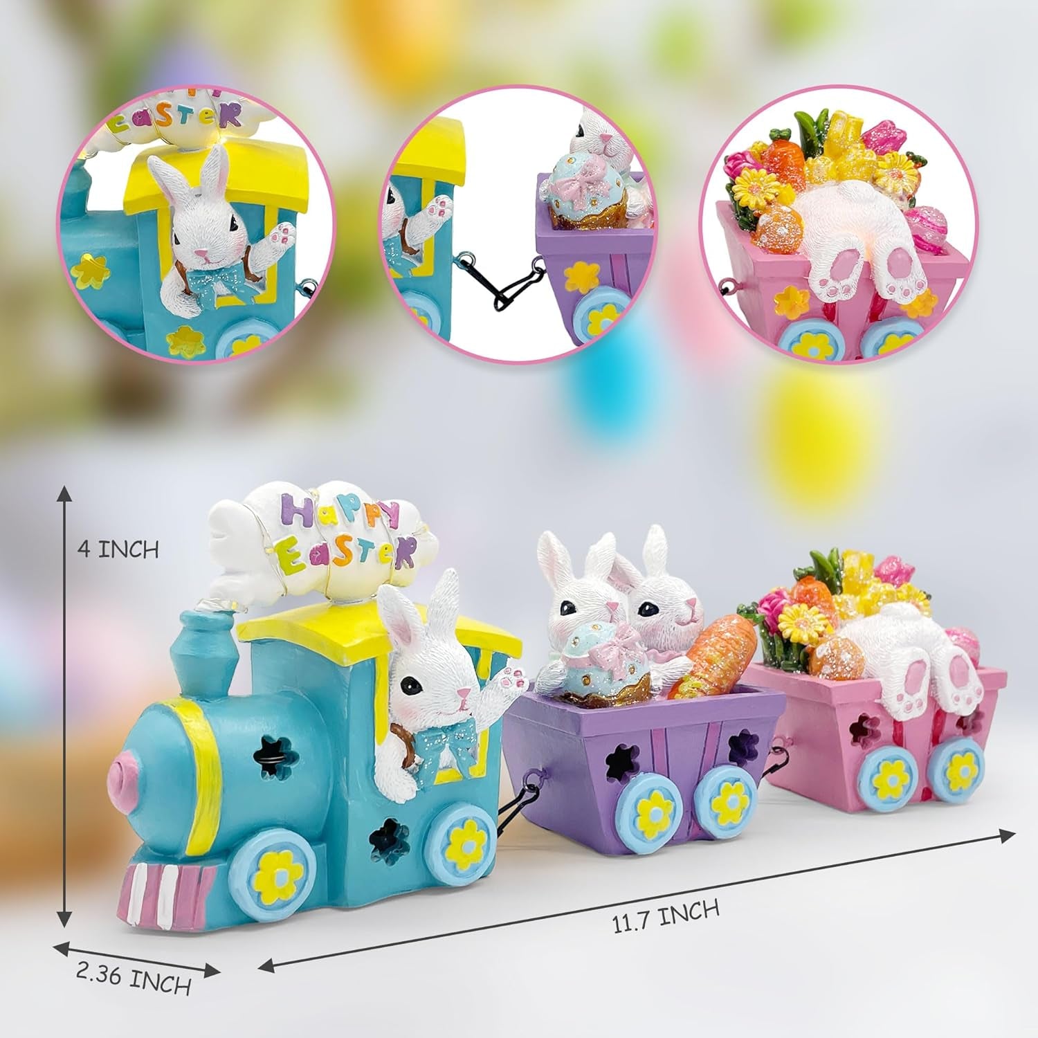Lighted Easter Train Decor with Bunny – Easter Table Centerpiece Decoration
