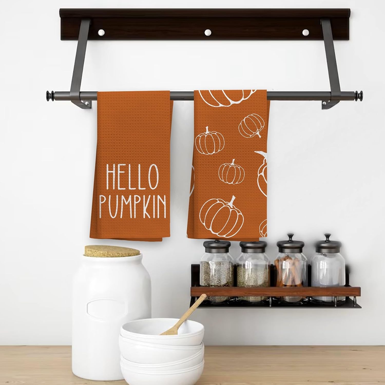 Fall Kitchen Towels Set of 2 – Autumn Pumpkin Hand & Dish Towels