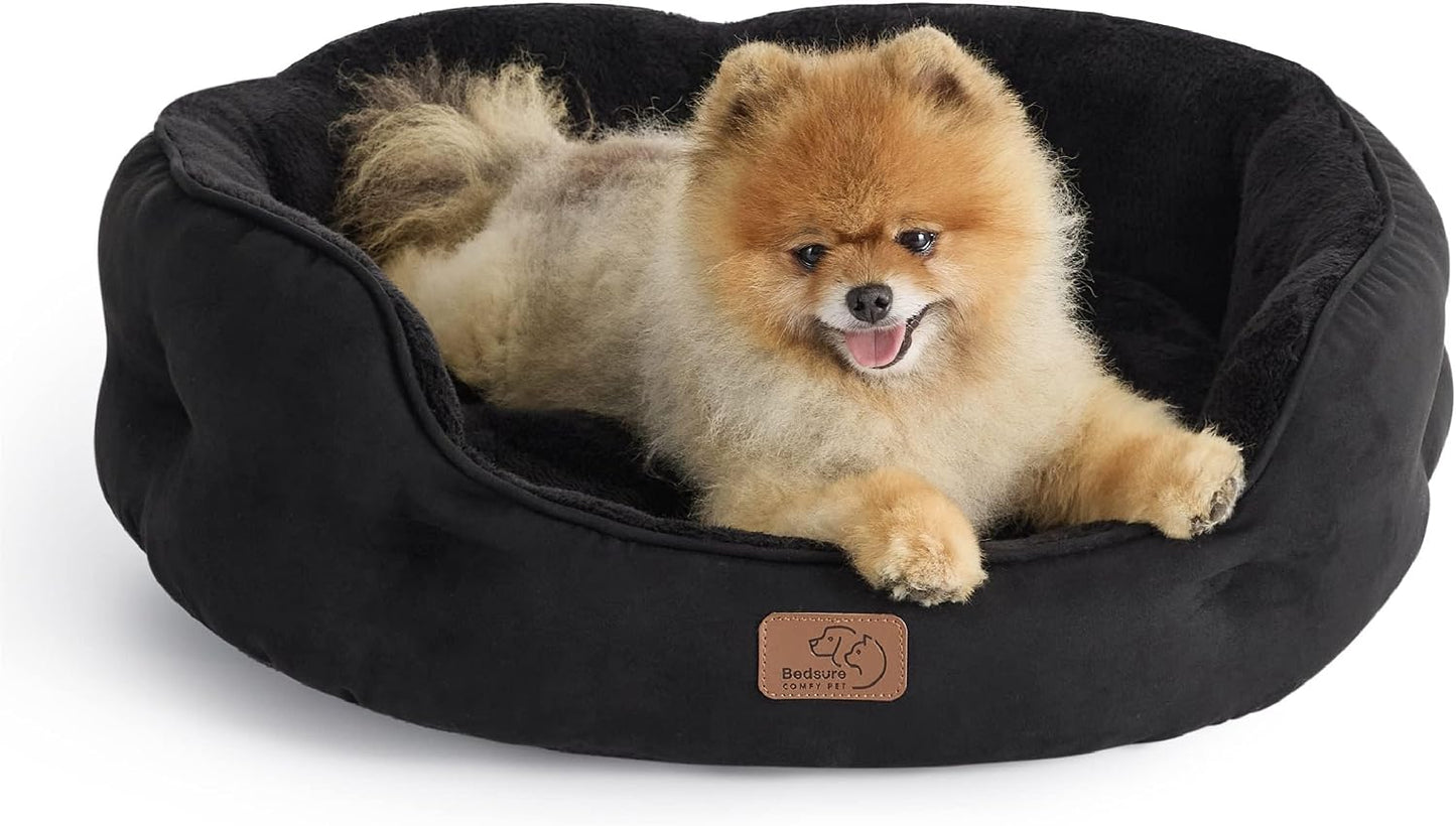 Small Round Plush Pet Bed –  Washable Dog and Cat Bed with a Soft Cushion