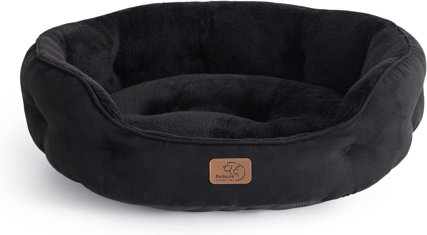Small Round Plush Pet Bed –  Washable Dog and Cat Bed with a Soft Cushion