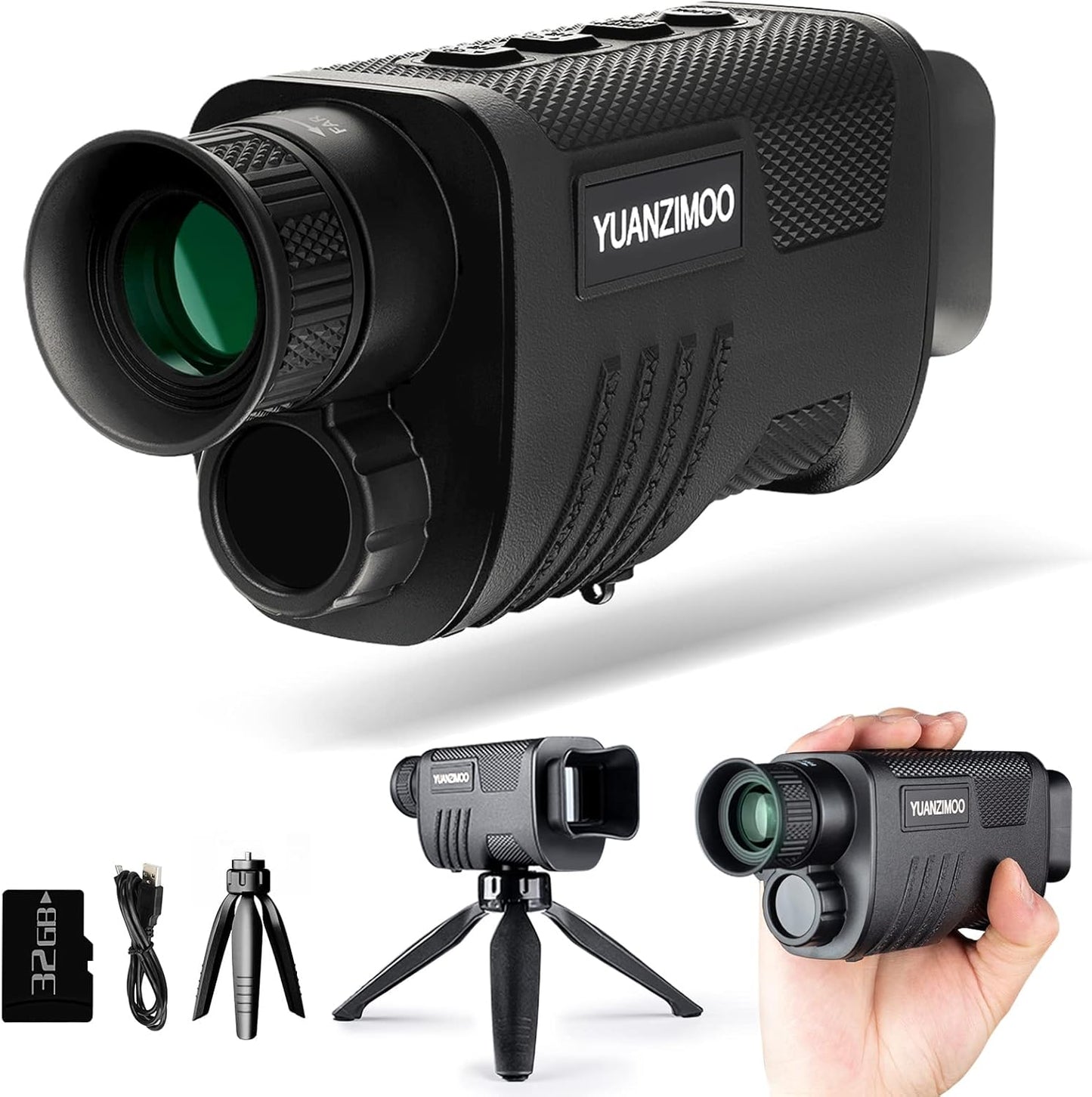 Digital Night Vision Monocular – Infrared Monocular Telescope with 8X Zoom, Rechargeable 2000mAh Battery, Tripod, 32GB SD Card & Card Reader for Hunting, Camping and Night Observation