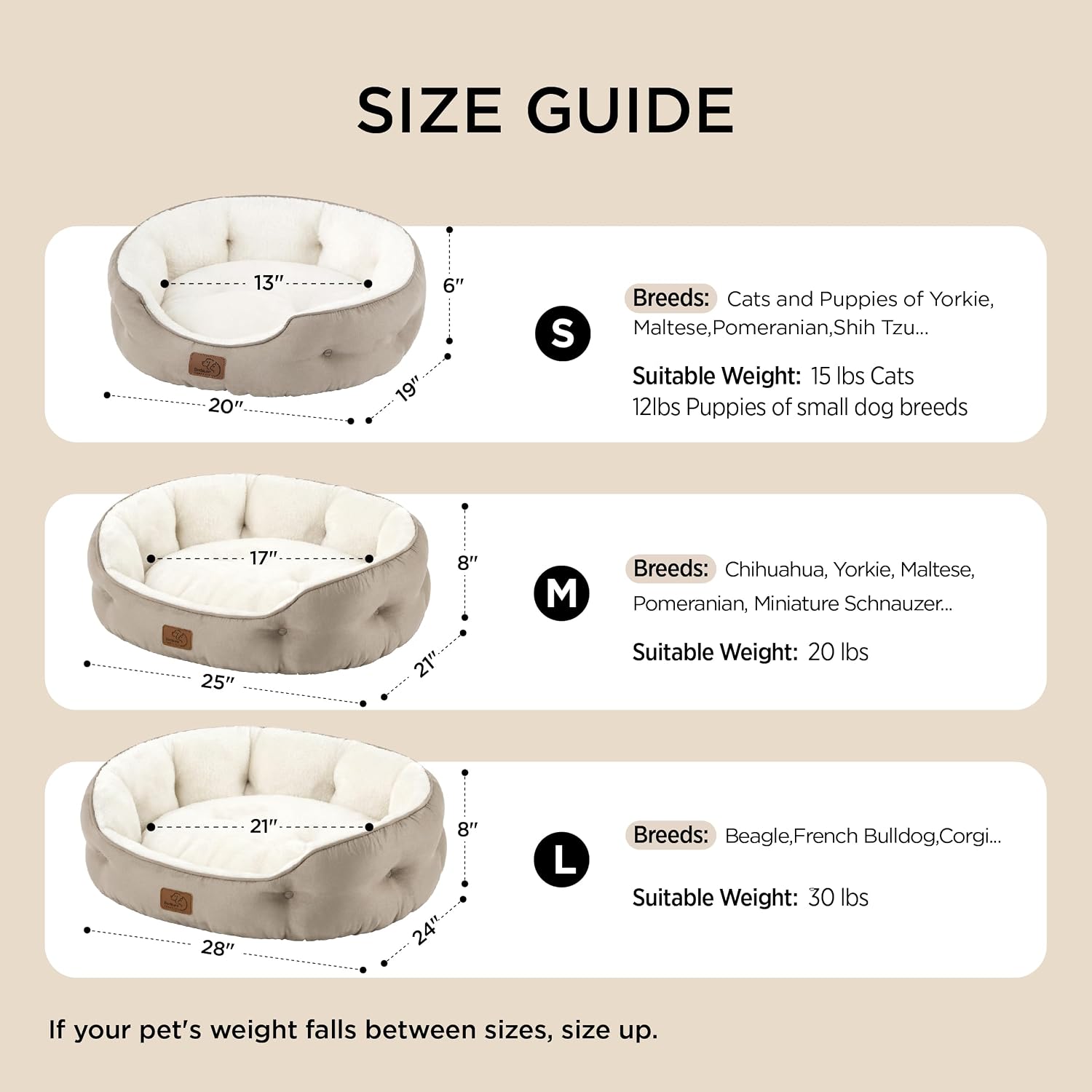 Small Round Plush Pet Bed –  Washable Dog and Cat Bed with a Soft Cushion