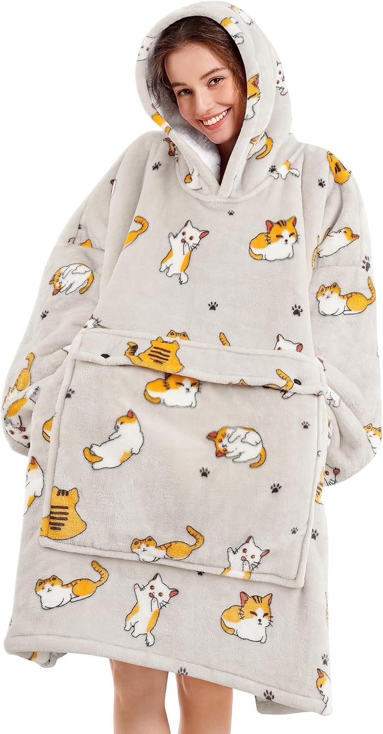 Oversized Hoodie Blanket for Adults – Sherpa Fleece Wearable Blanket
