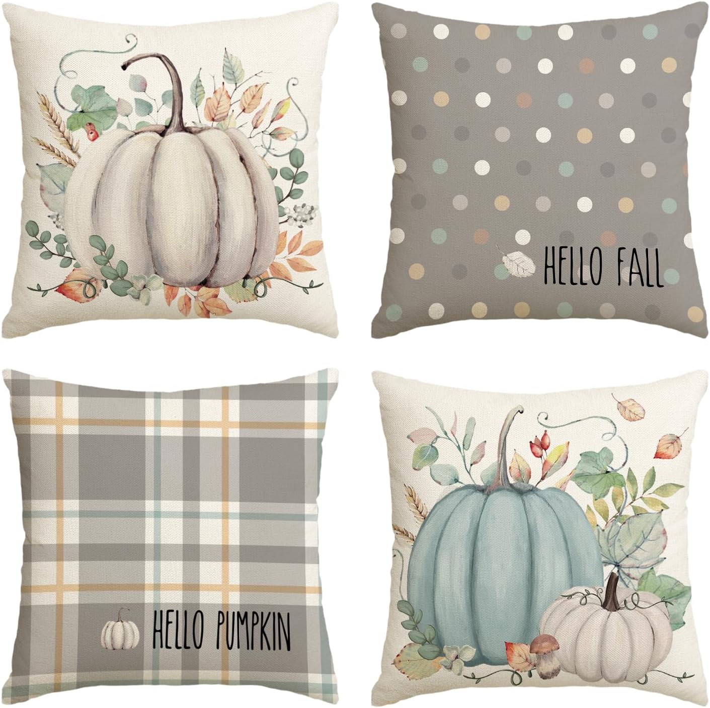 Fall Pumpkin Pillow Covers Set of 4 – 18x18 Inch Autumn Decorative Cushion Covers