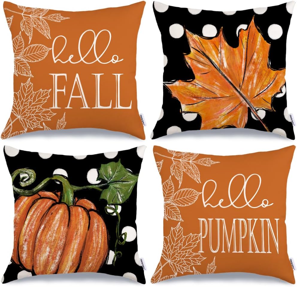 Fall Decorative Pillow Covers Set of 4 – Pumpkin, Thankful & Blessed