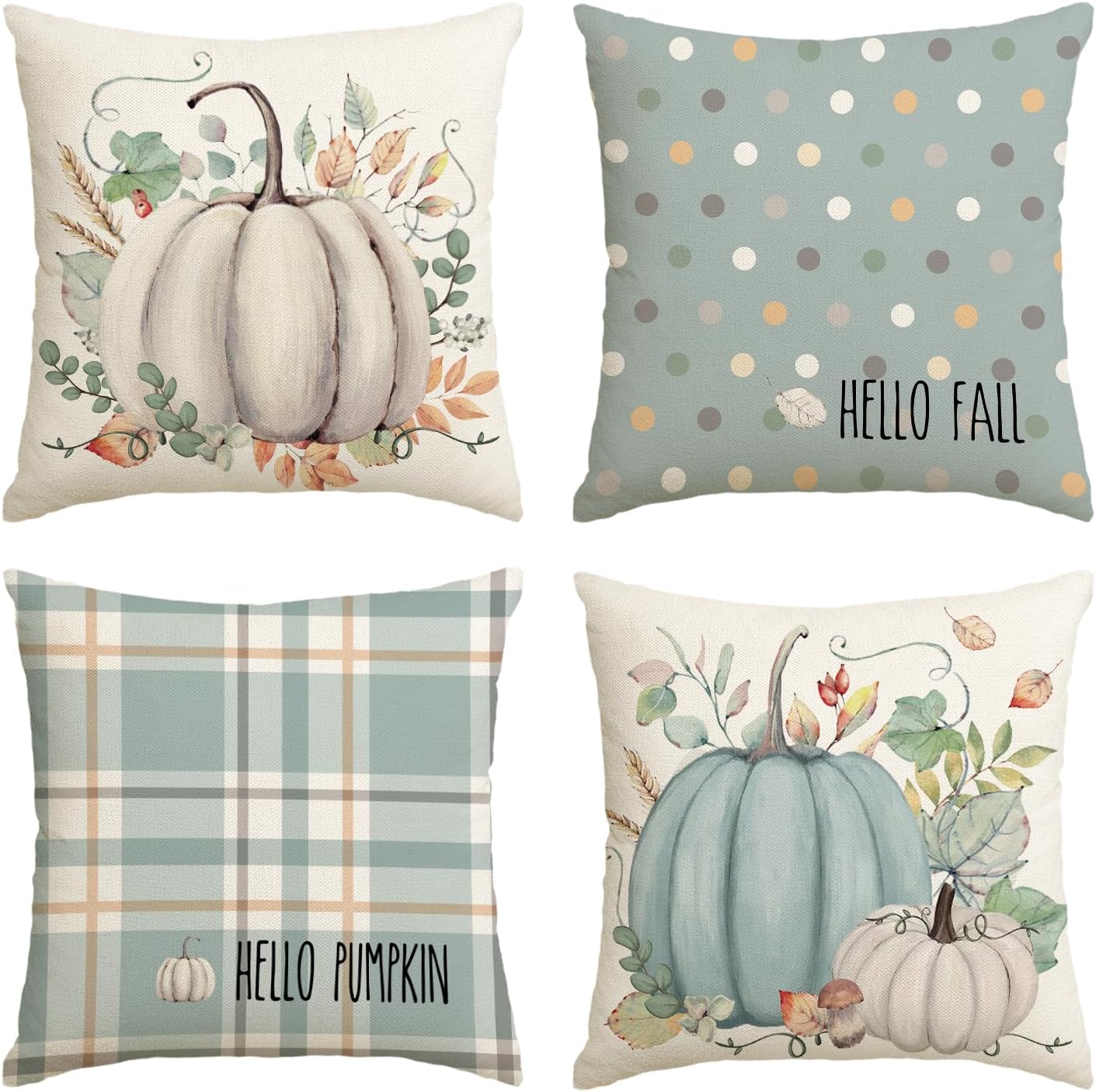 Fall Pumpkin Pillow Covers Set of 4 – 18x18 Inch Autumn Decorative Cushion Covers