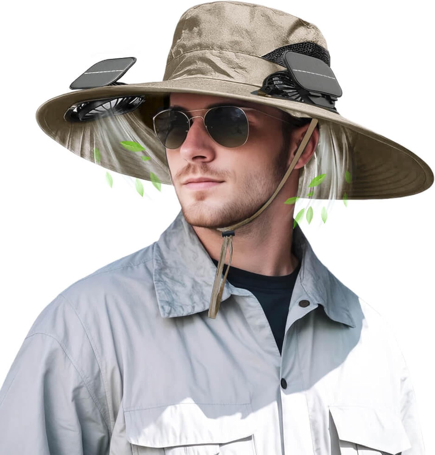 Solar Powered Fan Hat – Wide Brim Sun Hat with Dual Cooling Fans, UPF 50+ UV Protection for Men and Women, Outdoor Hat for Fishing, Beach, Gardening and Hiking