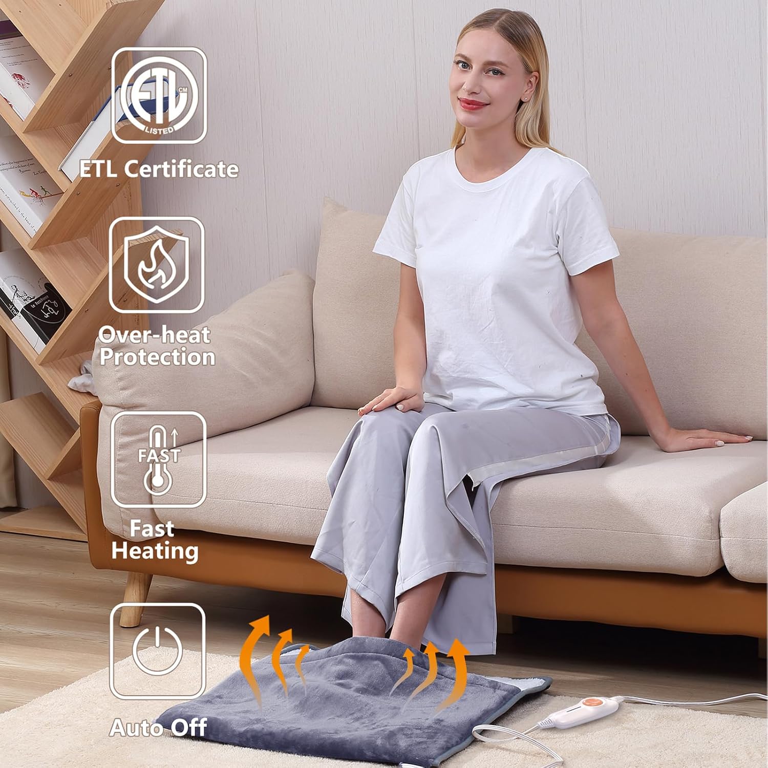 Electric Heated Foot Warmer – 22 x 20 Inch Soft Sherpa Foot Heating Pad