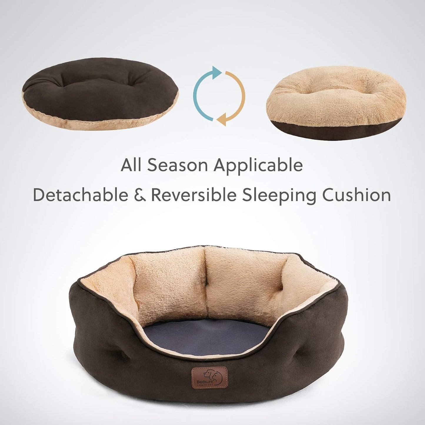 Small Round Plush Pet Bed –  Washable Dog and Cat Bed with a Soft Cushion