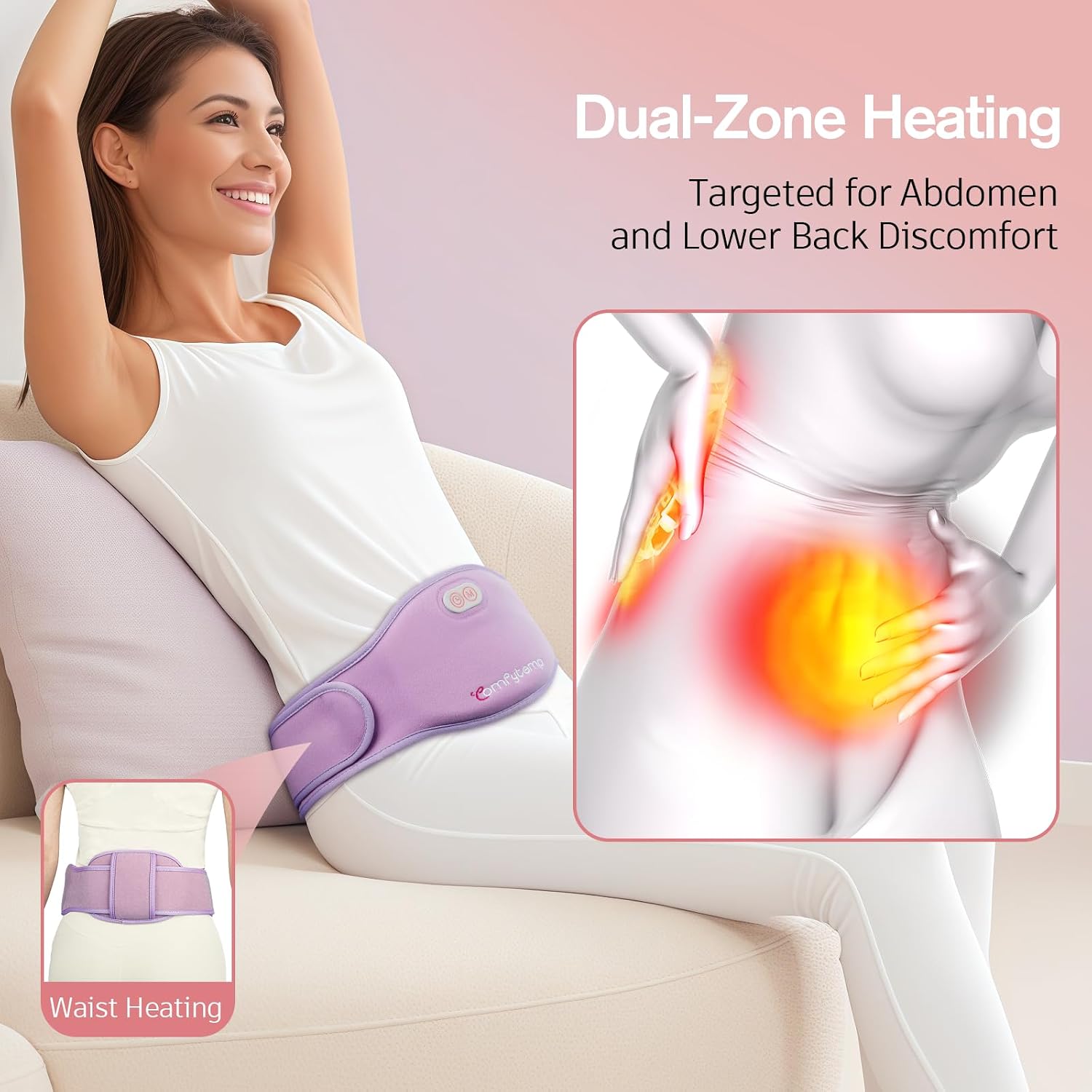 Cordless Wearable Heating Pad for Belly & Back – Dual-Zone Rechargeable Heating Belt