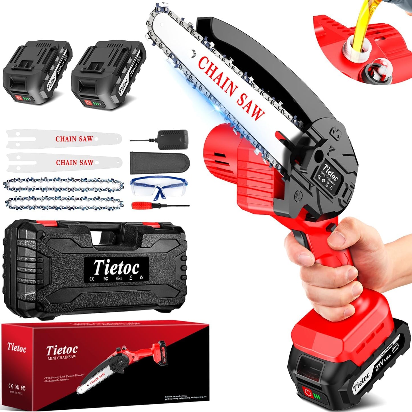 Tietoc Mini Cordless Electric Chainsaw – Battery Powered Handheld Saw for Wood Cutting and Tree Trimming, Lightweight Pruning Tool for Garden and Household Use