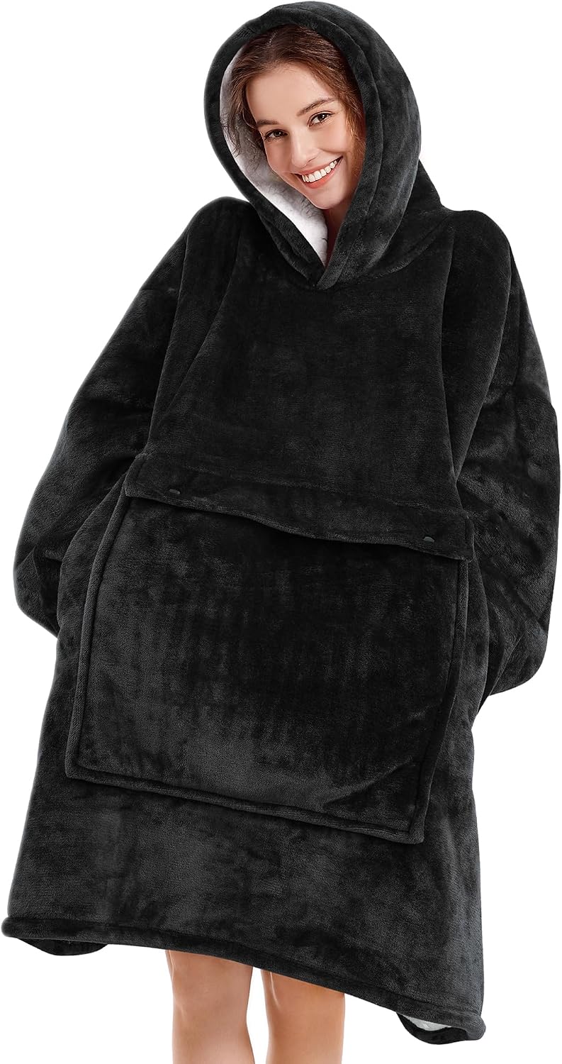 Oversized Hoodie Blanket for Adults – Sherpa Fleece Wearable Blanket