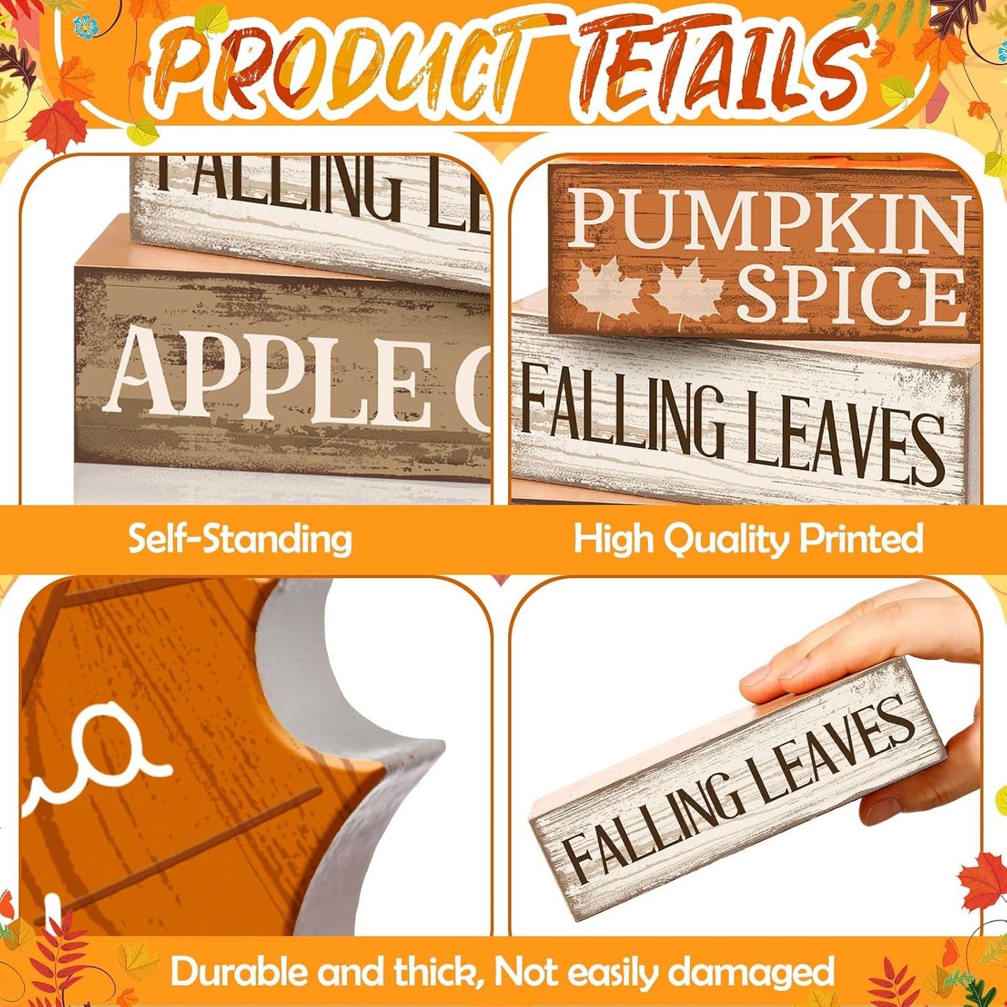 Fall Wooden Maple Leaf Decorations Set of 4 – Rustic Autumn Tiered Tray Decor