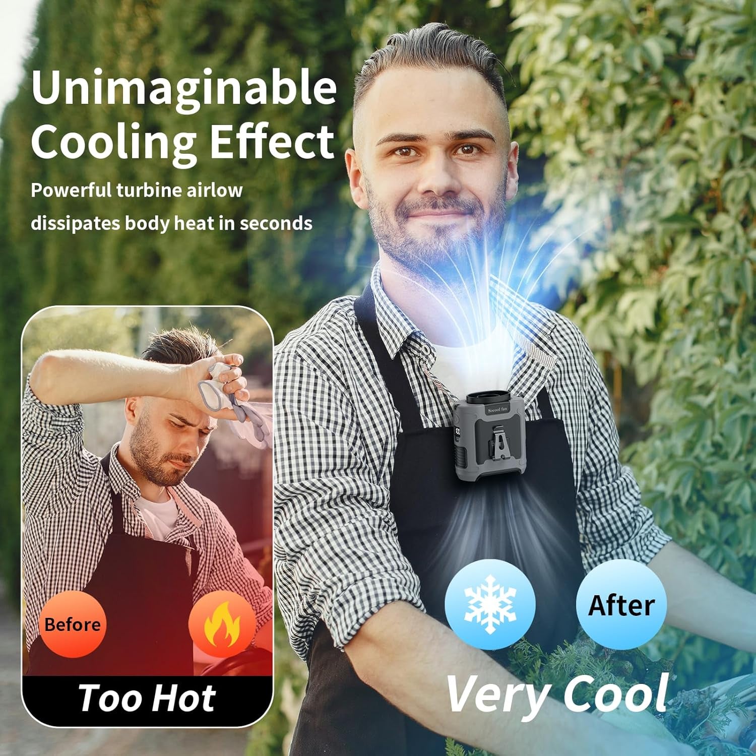 Portable Waist Fan – Rechargeable Wearable Clip-On Fan with 5 Speeds, Hands-Free Belt Fan, Built-In Flashlight, Up to 40 Hours Runtime for Camping, Travel, Work and Outdoor Activities