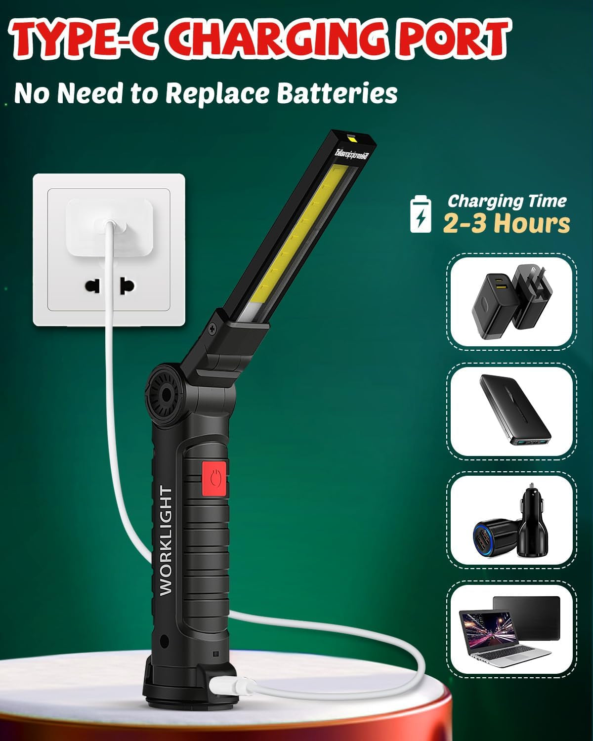 Rechargeable LED Work Light 2-Pack – Magnetic Base and Hook, 360° Rotating Mechanic Flashlight for Garage, BBQ, Automotive and Emergency Use – Gift for Men, Dad, Husband