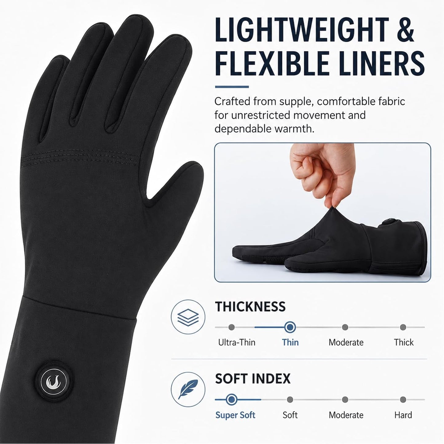 Rechargeable Heated Glove Liners – Battery-Powered Electric Touchscreen Gloves
