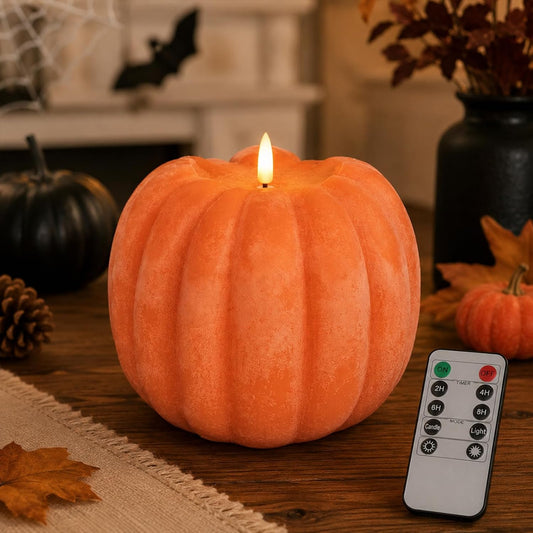 Orange Flameless Pumpkin Candles for Fall & Halloween Décor