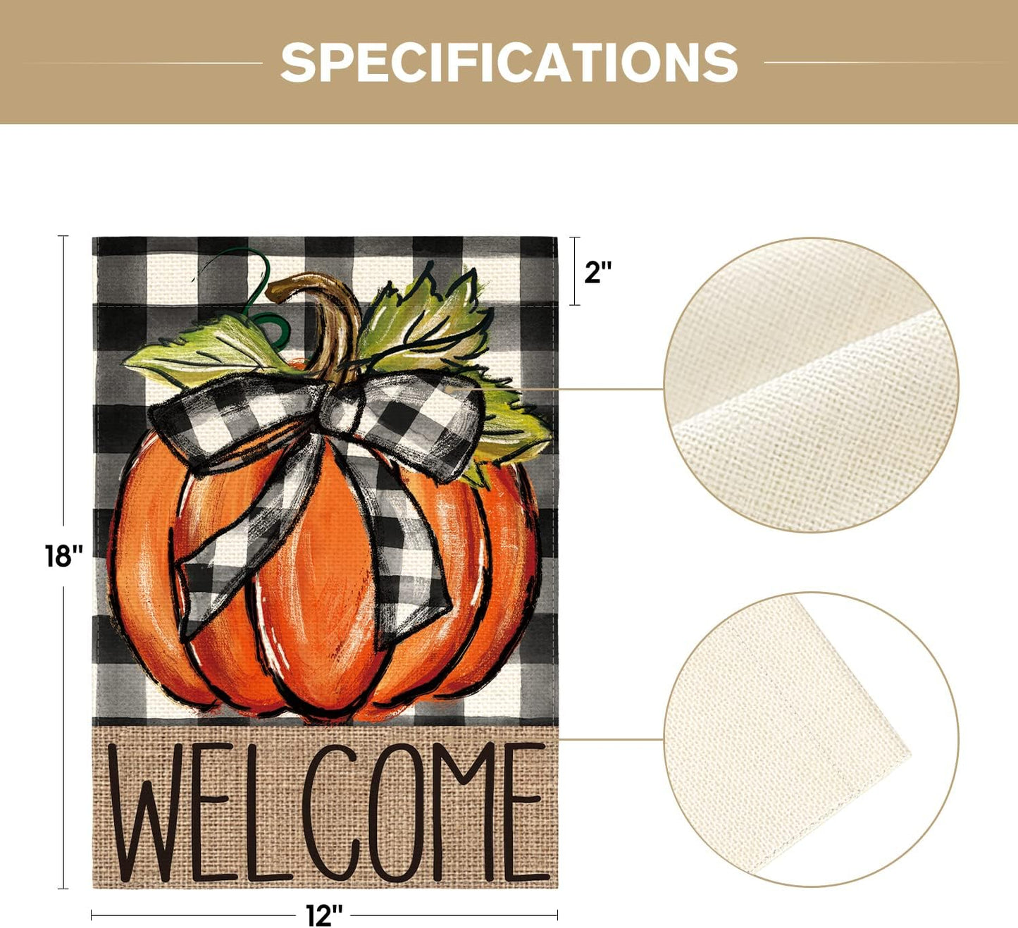 Fall Pumpkin Welcome Garden Flag – 12 x 18 Inch Double-Sided Buffalo Plaid
