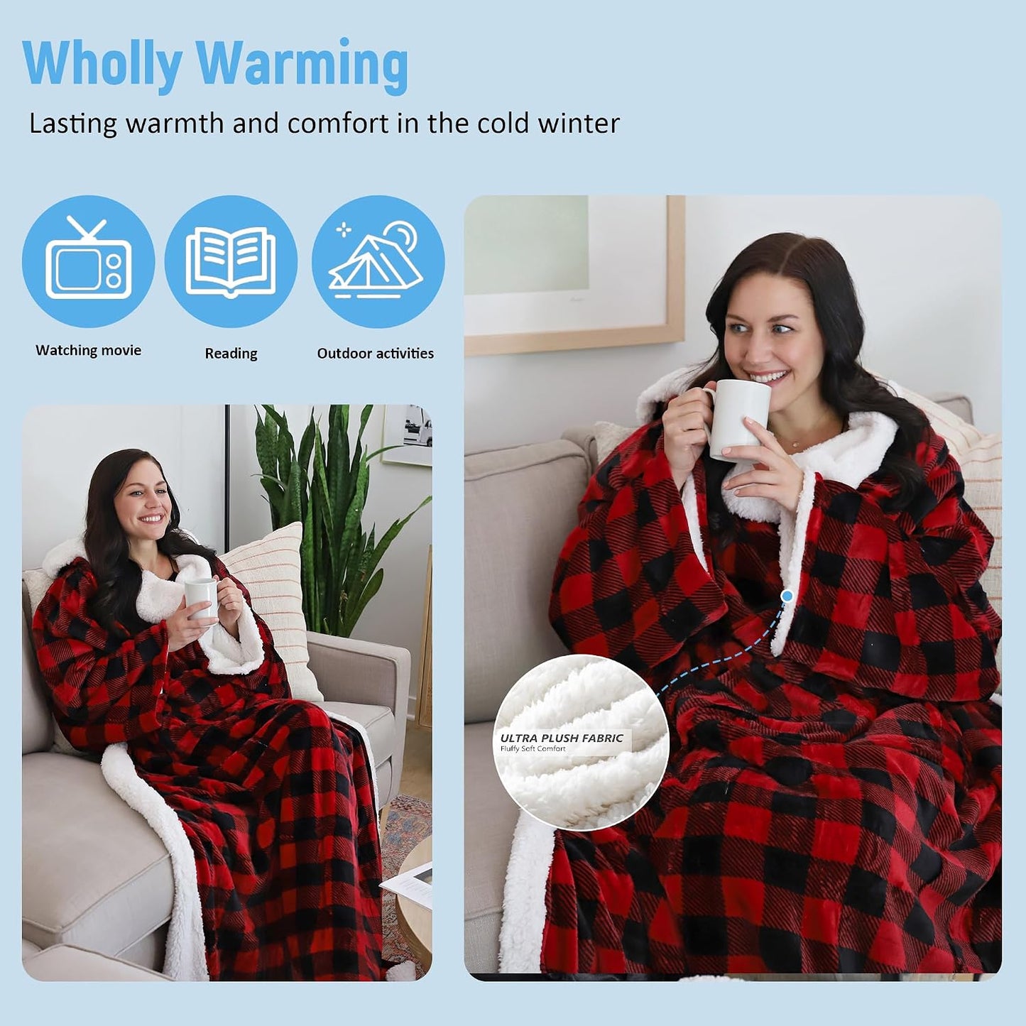 Sherpa Wearable Blanket with Sleeves – Ultra Soft Oversized Fleece