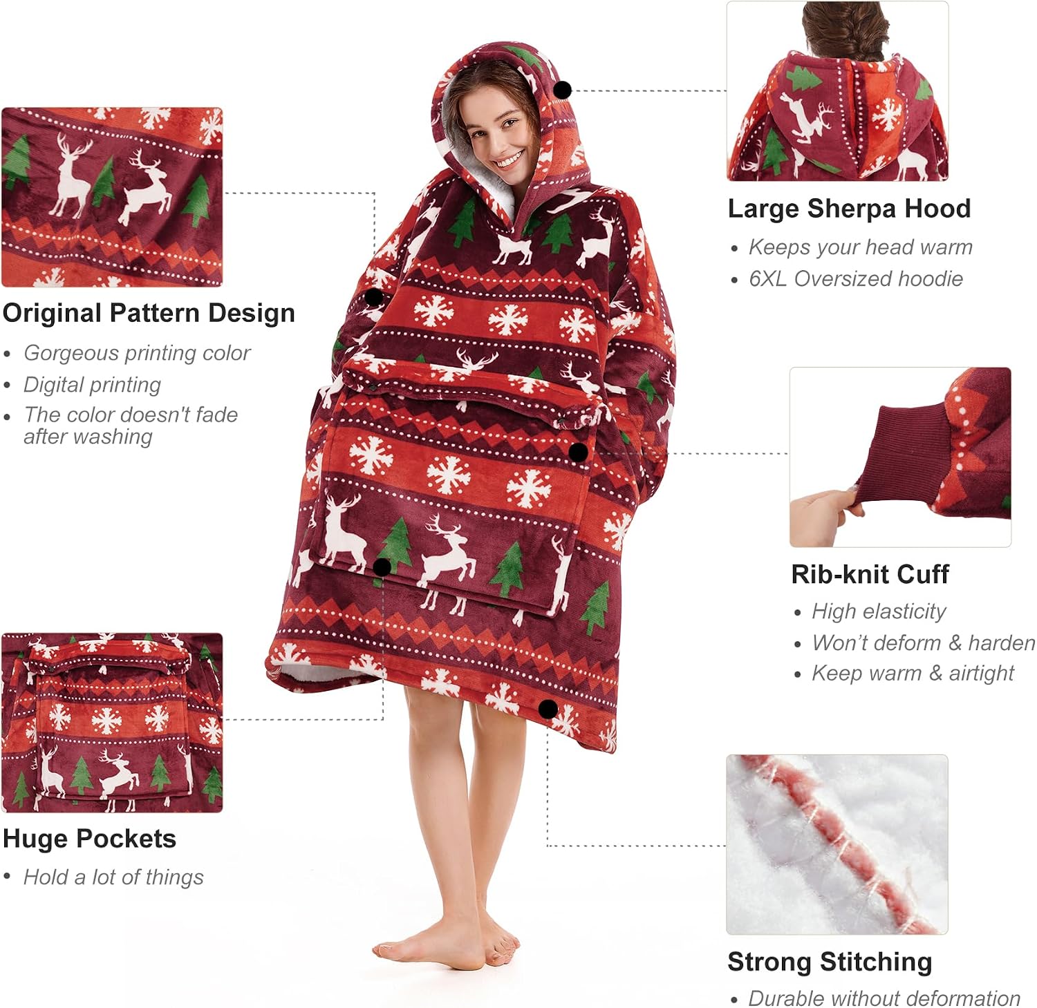 Oversized Hoodie Blanket for Adults – Sherpa Fleece Wearable Blanket