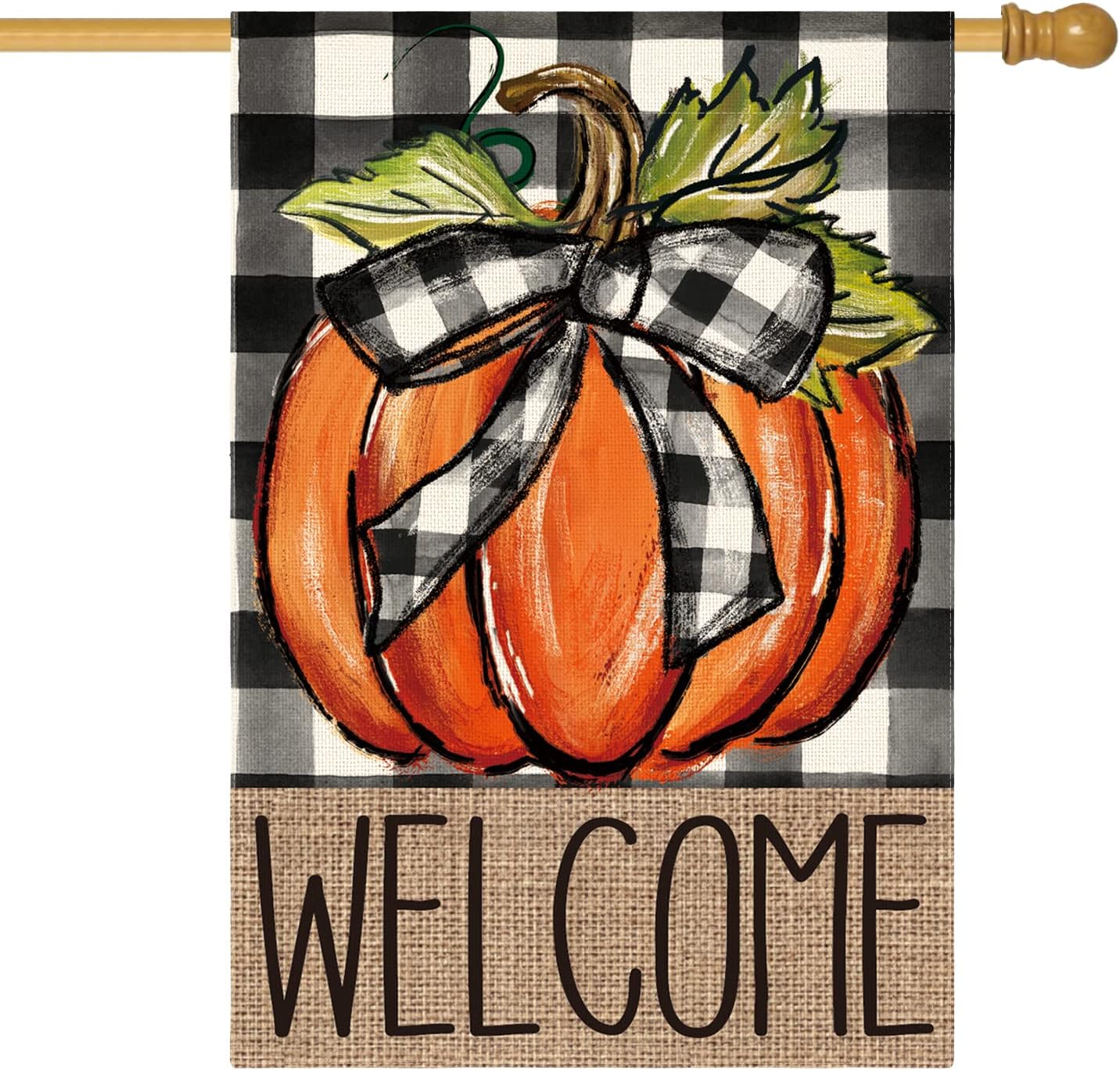 Fall Pumpkin Welcome Garden Flag – 12 x 18 Inch Double-Sided Buffalo Plaid