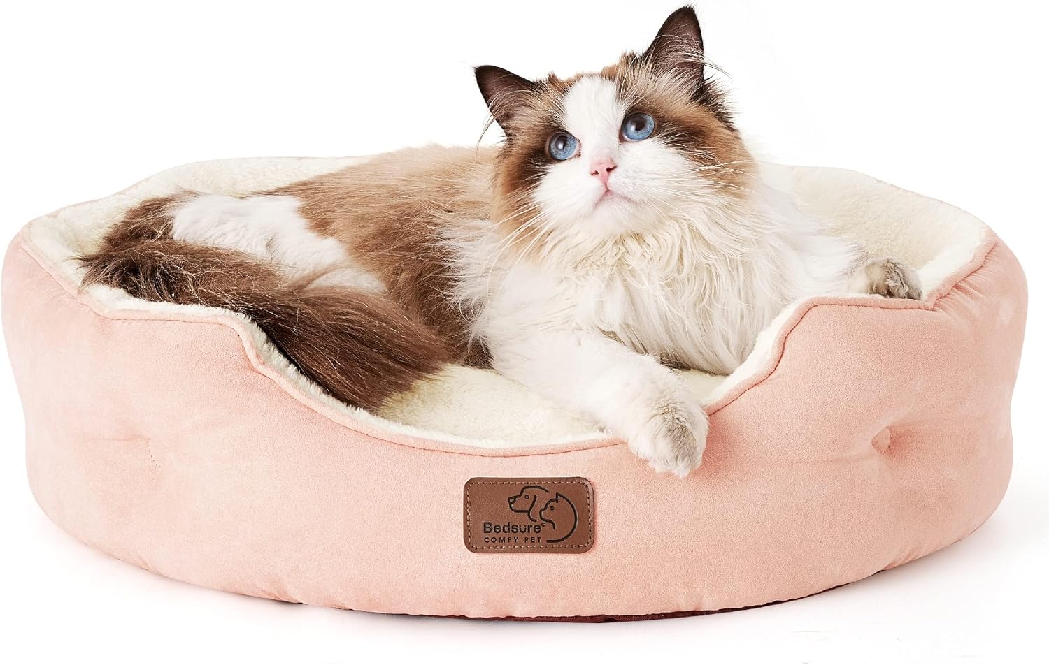 Small Round Plush Pet Bed –  Washable Dog and Cat Bed with a Soft Cushion