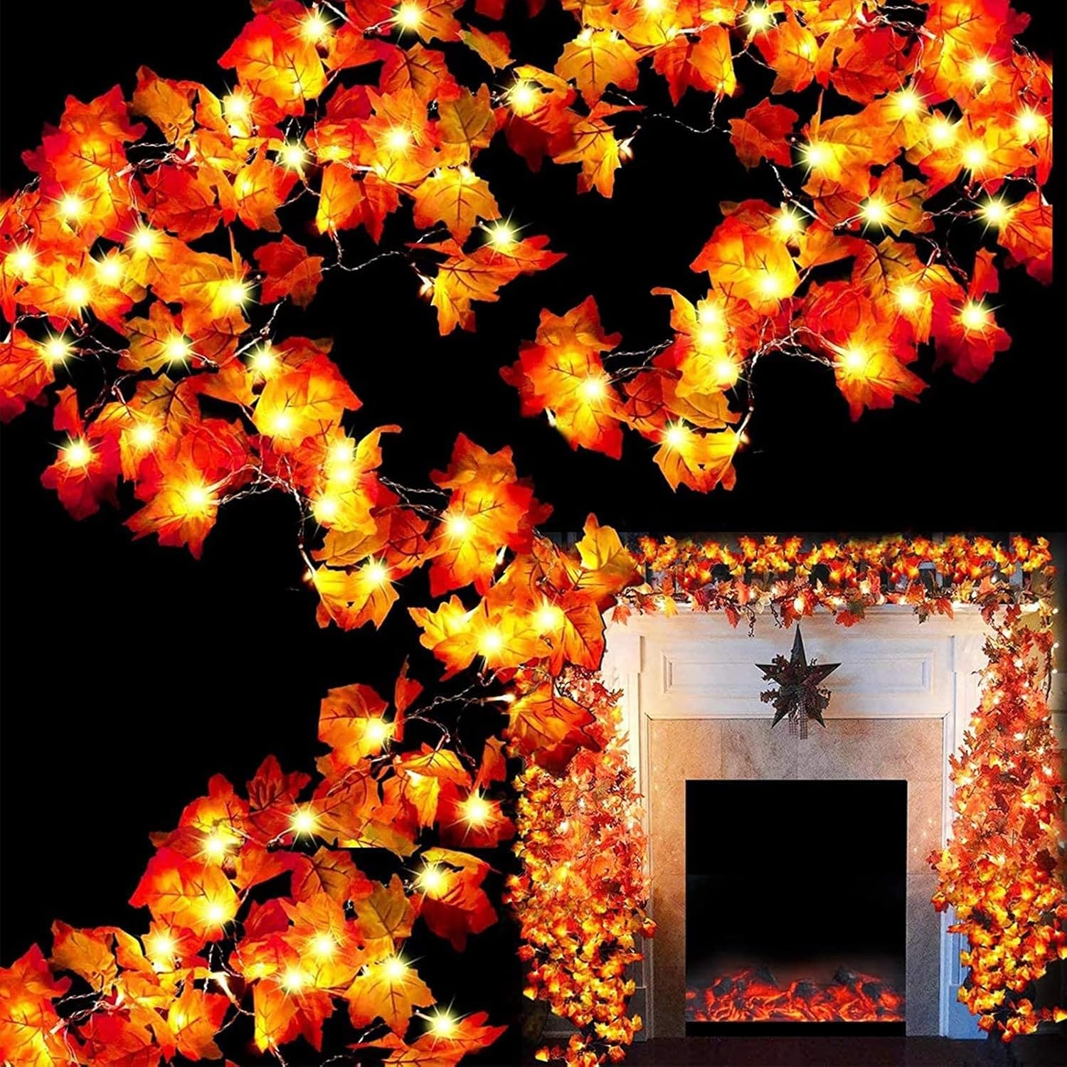 2-Pack Lighted Fall Maple Leaf Garland – 20FT Autumn Garland