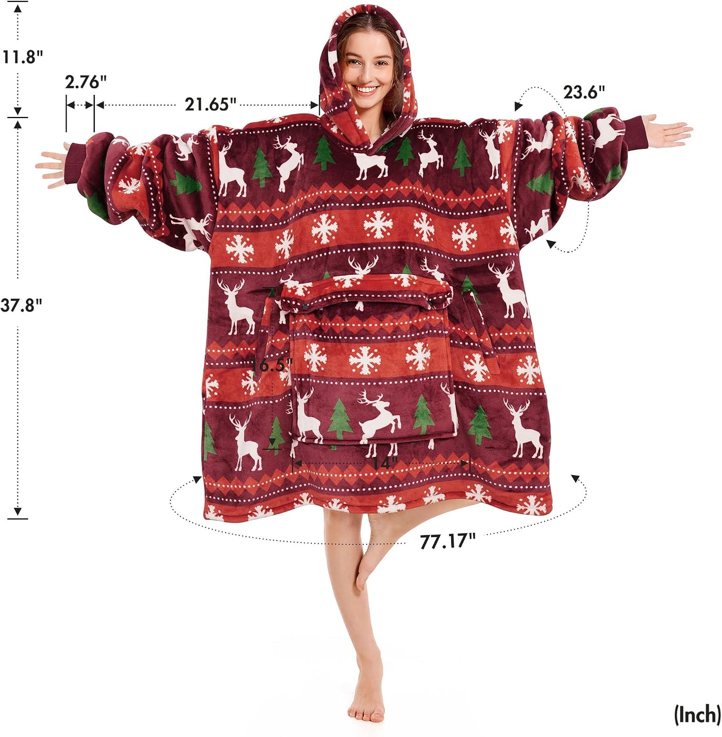 Oversized Hoodie Blanket for Adults – Sherpa Fleece Wearable Blanket