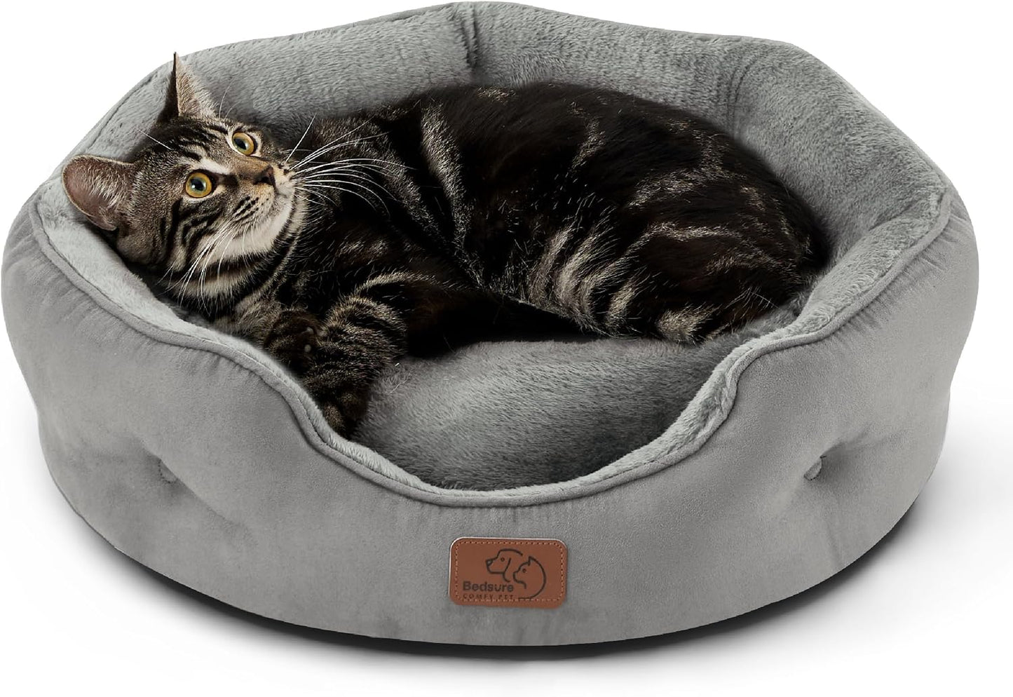 Small Round Plush Pet Bed –  Washable Dog and Cat Bed with a Soft Cushion