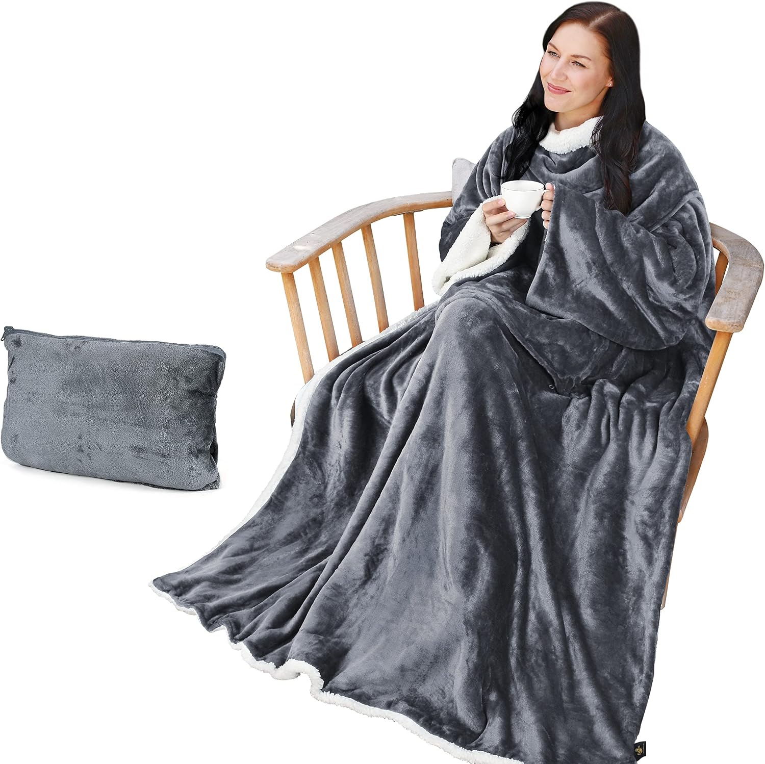 Sherpa Wearable Blanket with Sleeves – Ultra Soft Oversized Fleece