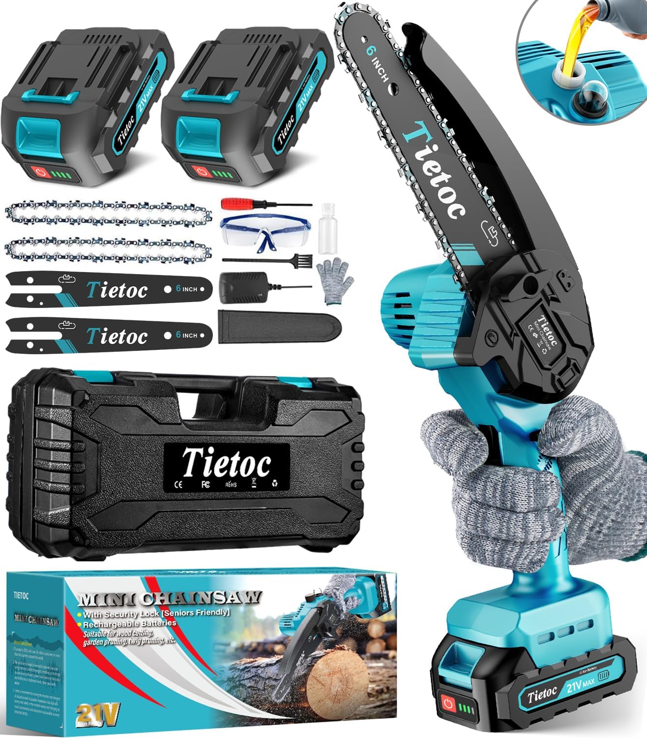 Tietoc Mini Cordless Electric Chainsaw – Battery Powered Handheld Saw for Wood Cutting and Tree Trimming, Lightweight Pruning Tool for Garden and Household Use