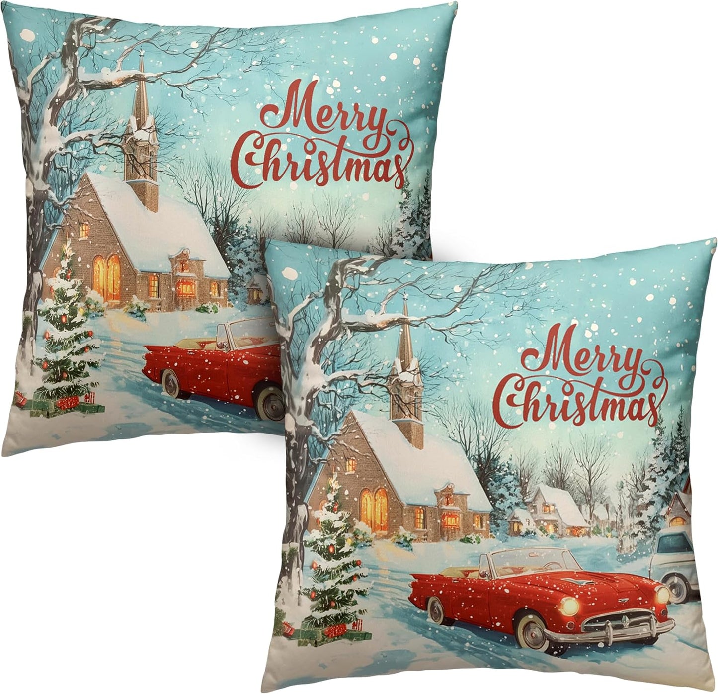 Christmas Snowman Pillow Covers Set of 2 – Red Winter Throw Pillow Covers